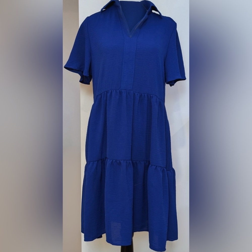 💙 Tahari Royal Blue Tiered Short-Sleeve Dress –  (NWT) 💙